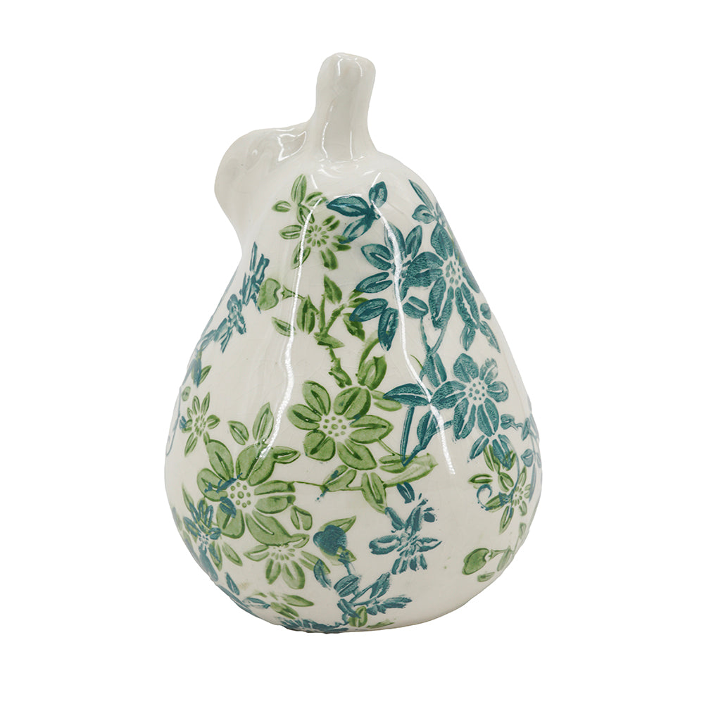 Set of 2 Floral Ceramic Pear and Apple Decor
