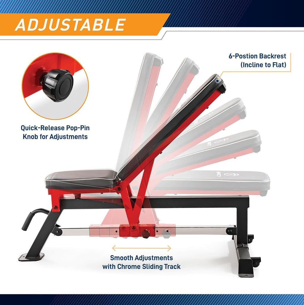 Marcy Foldable Standard Weight Benches, Adjustable Strength Training Benches for Full Body Workout