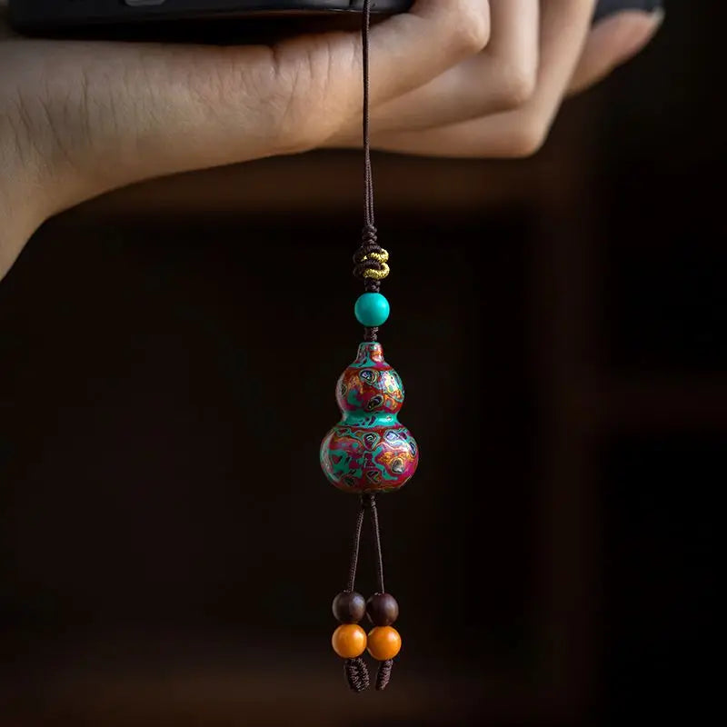 Handcrafted Lacquerware Fortune Gourd Charm – Auspicious Phone Lanyard & Keychain Pendant