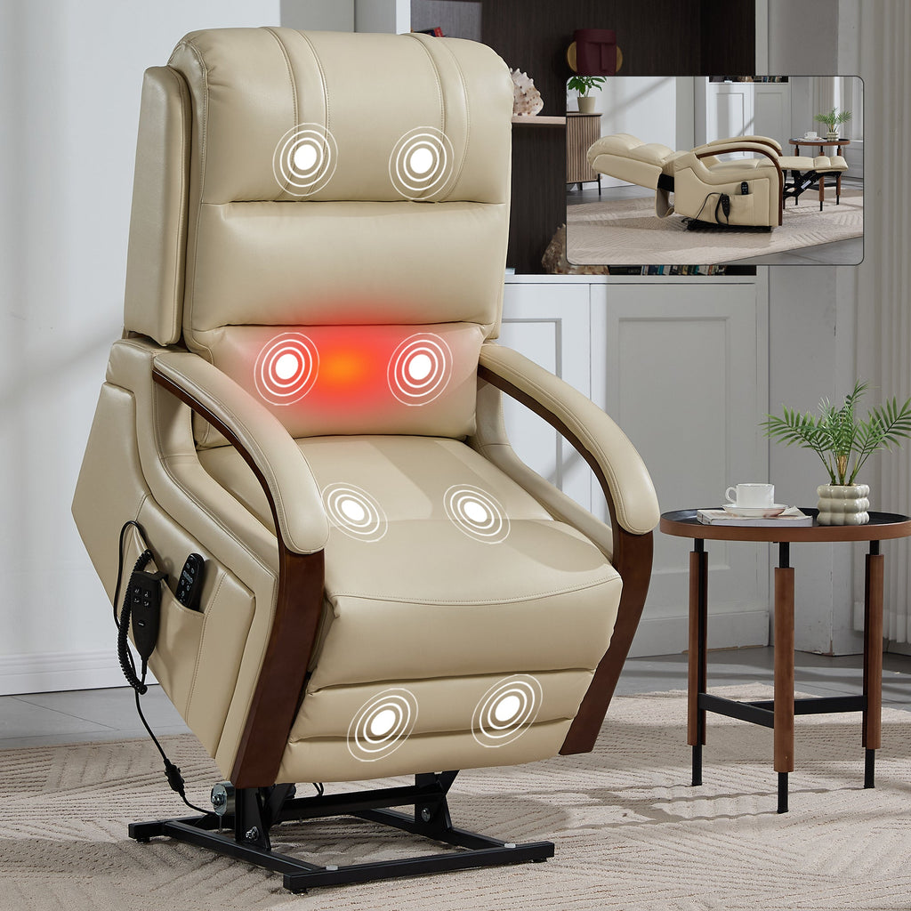 Lift Recliner Chair Power Chenille Beige Heat Massage 350lb