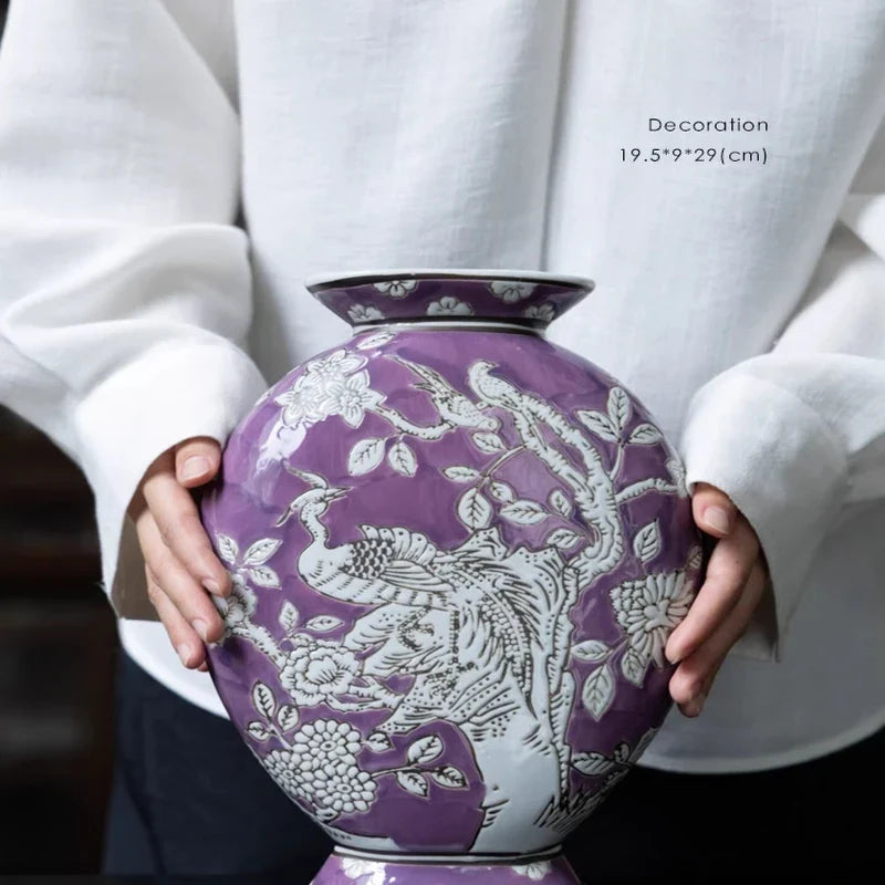 “Nirvana” Phoenix Relief Flat Vase