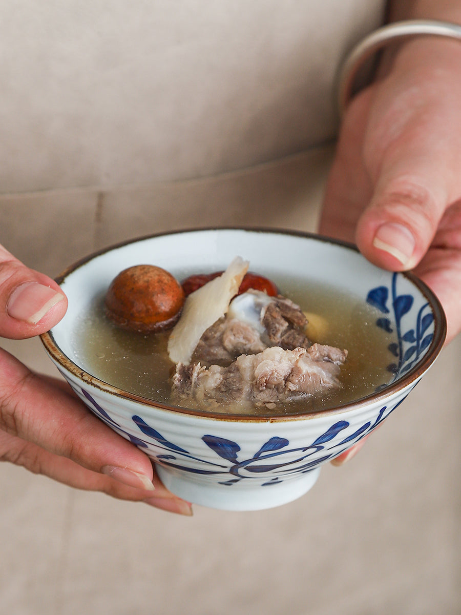High Temperature Underglaze Ceramic Bamboo Hat Style Soup Bowl