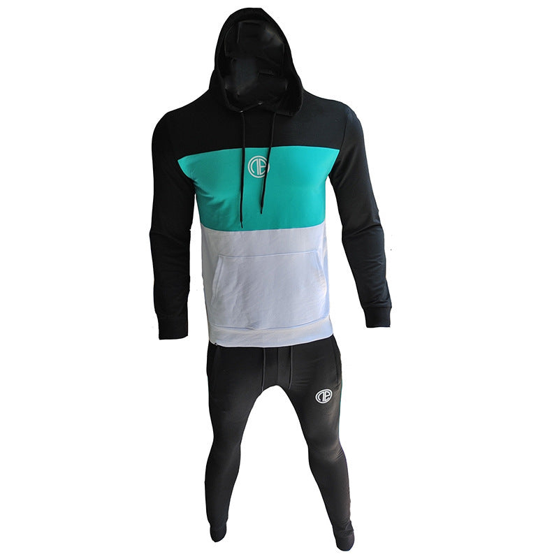 Fitness 2-Piece Suit Splicing Contrast Color Hooded Suit