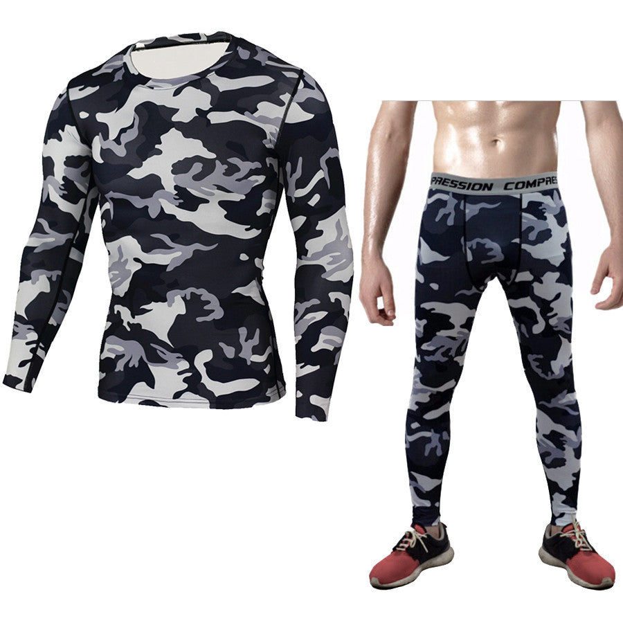 Camouflage Compression Base Layer Set - Sports Compression Set Long Sleeve T-Shirt Tights Exercise Clothes Workout Bodysuit Fitness Suits For Men