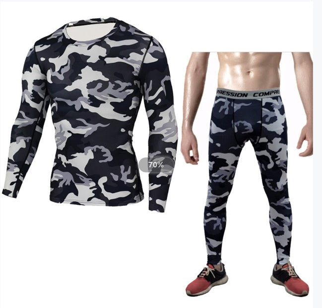Camouflage Compression Base Layer Set - Sports Compression Set Long Sleeve T-Shirt Tights Exercise Clothes Workout Bodysuit Fitness Suits For Men