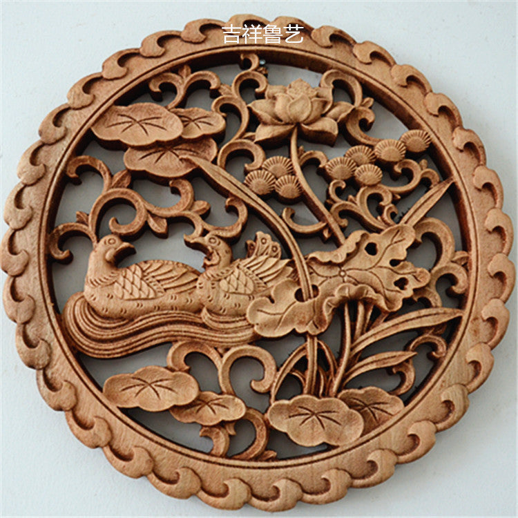 Chinese-Style Carved Camphor Wood Small Pendant Wall Hanging or Furniture Use