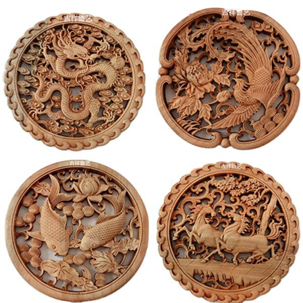 Chinese-Style Carved Camphor Wood Small Pendant Wall Hanging or Furniture Use