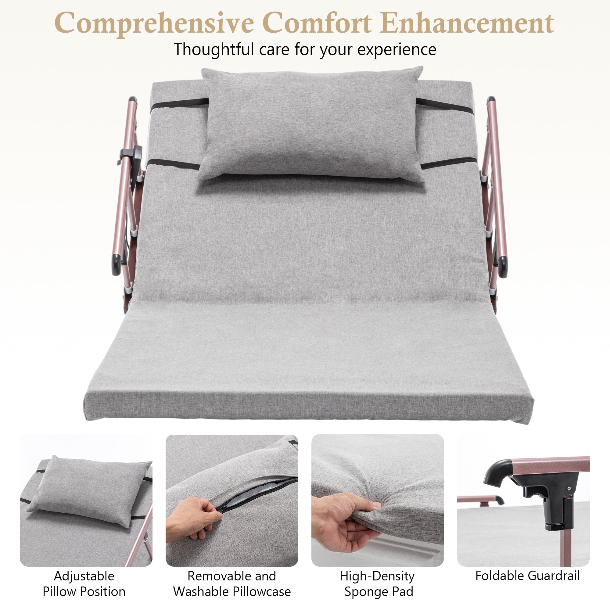 Bed Backrest Electric Adjustable 68 Degree Safety Rails Remote 300 LB 74 In
