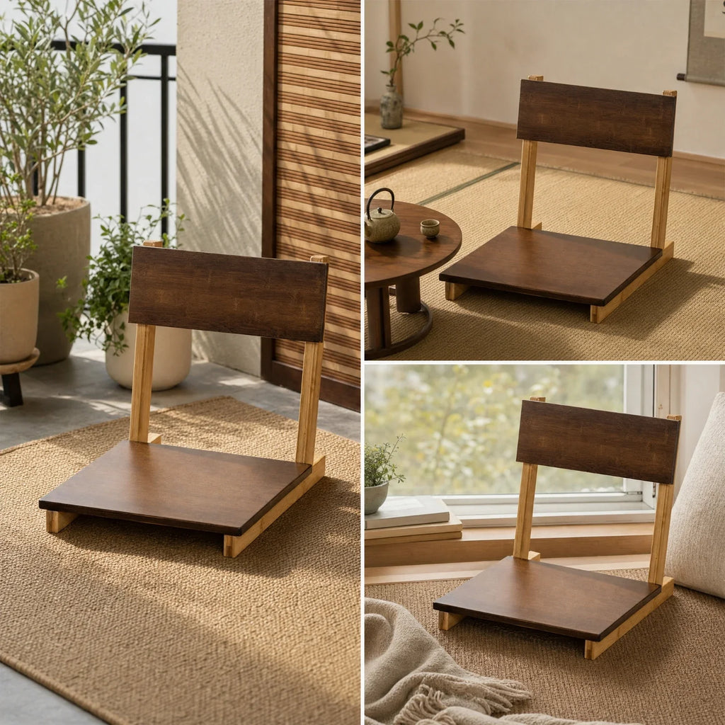 Bamboo Folding Floor Chair with Backrest – Japanese-Inspired Low-Profile Seat