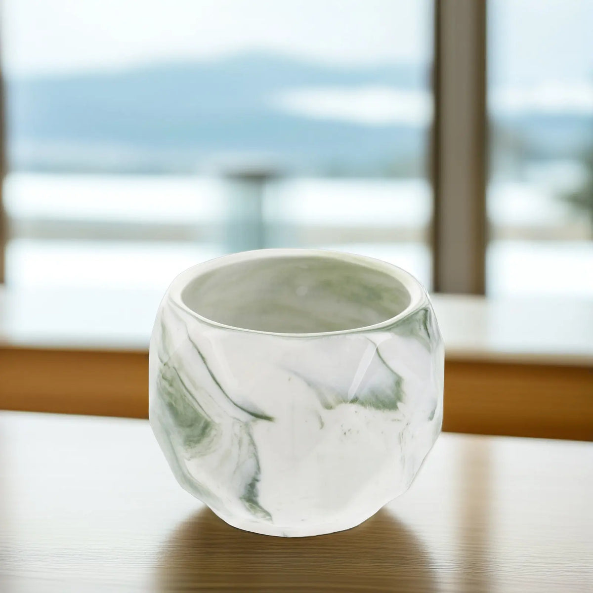 Premium Green Marble-Finish Ceramic Succulent Planter (8 × 5 cm)