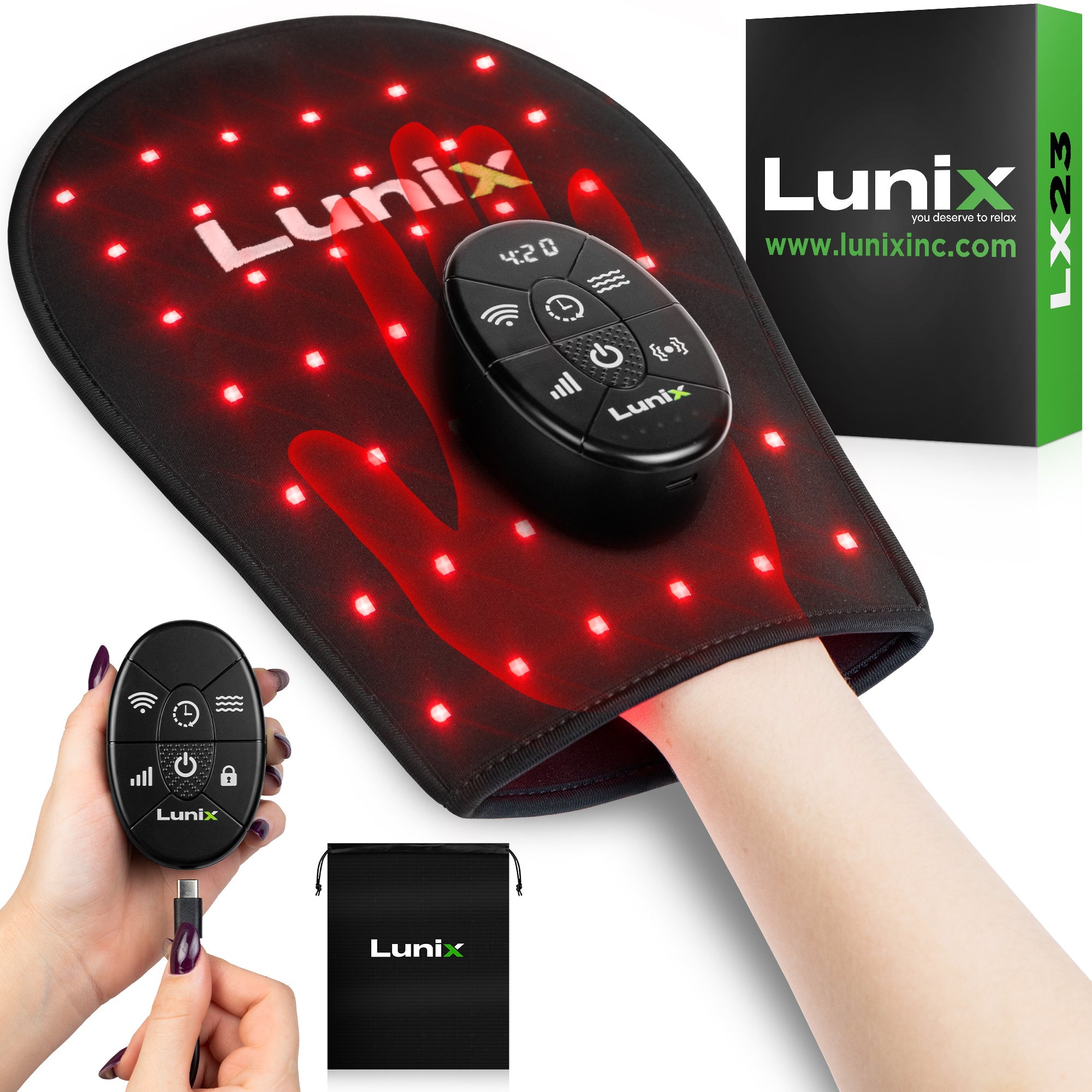 LX23 Red Light Therapy for Hand, Charcoal Black, to ease joint discomfort and stiffness