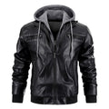 Men's PU Leather Motorcycle Jacket – Hooded Removable Bomber with Zipper Pockets
