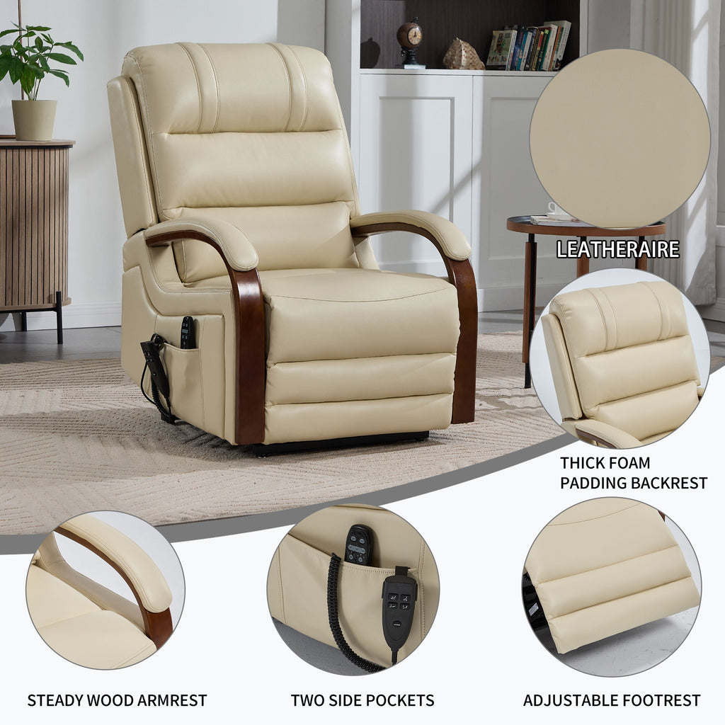 Lift Recliner Chair Power Chenille Beige Heat Massage 350lb