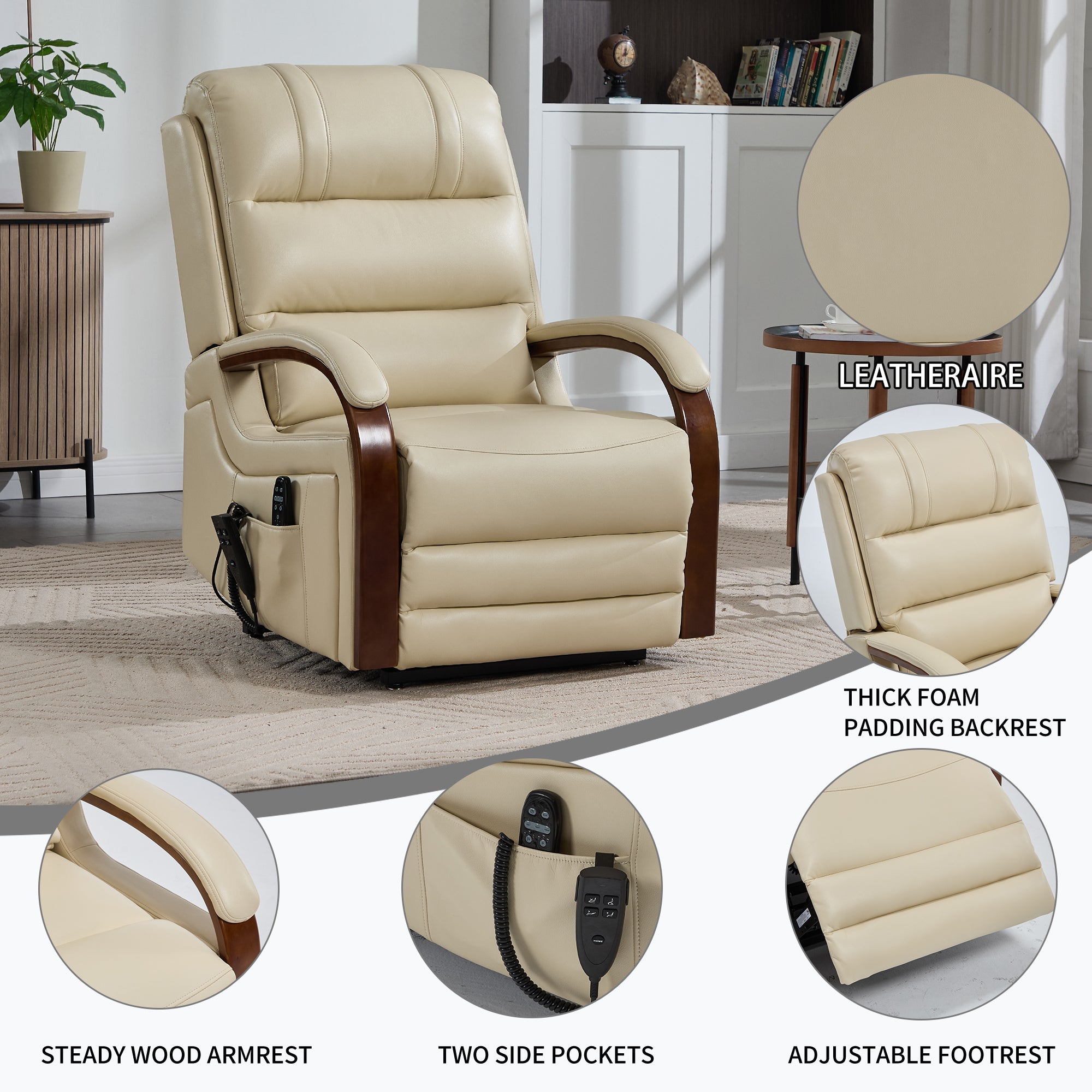 Lift Recliner Chair Power Chenille Beige Heat Massage 350lb