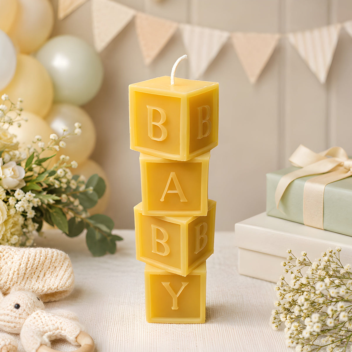 Large Baby Beeswax Pillar Block Candle