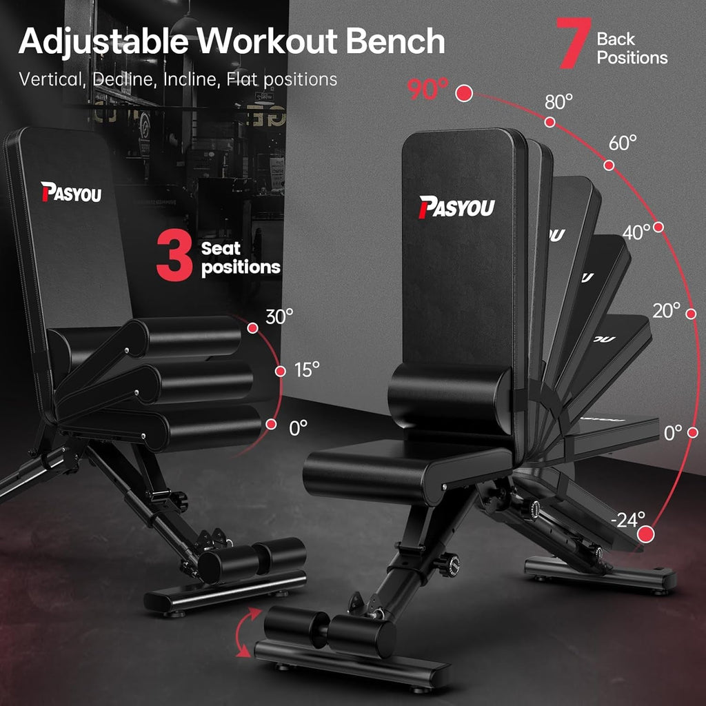 Adjustable Weight Bench, 660LB Capacity Foldable Workout Bench, Incline Flat Bench Press for Home Gym, Dual-Frame Strength Training Bench, No Assembly Required, Wider Seat