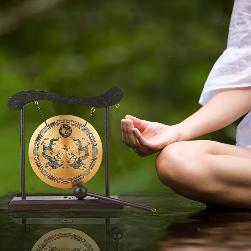 Bronze Meditation Gong with Wooden Frame and Mallet