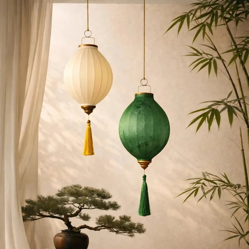 14-Inch Oriental Satin Silk Palace Lantern – Traditional Vietnamese Hanging Lantern