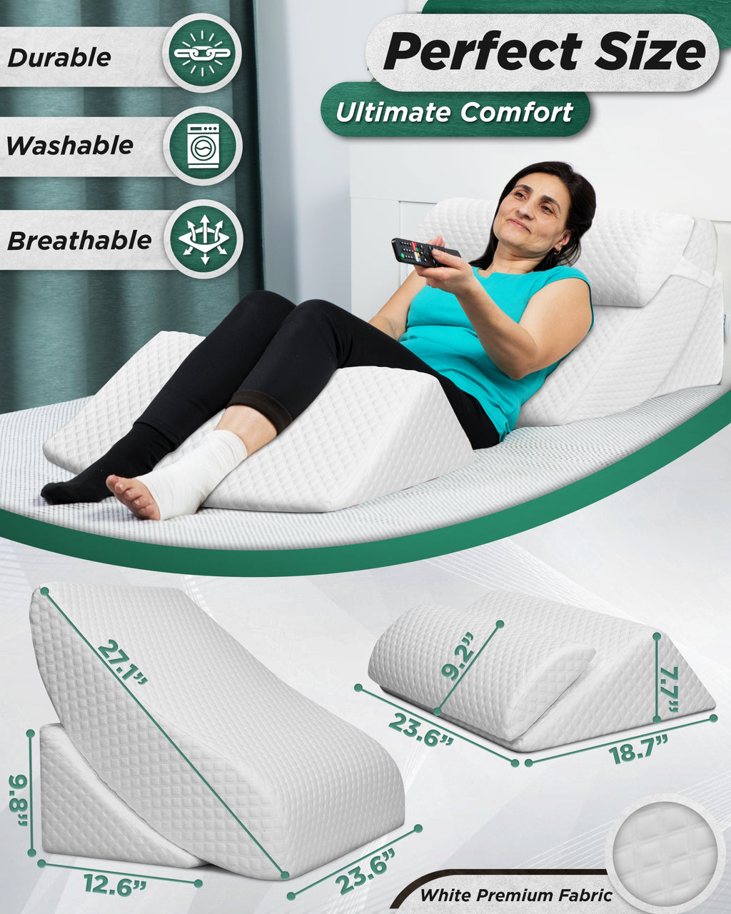 LX5 4-Piece Support for Shoulder & Upper Body Rest, Orthopedic Bed Wedge Pillow Set, Pebble White