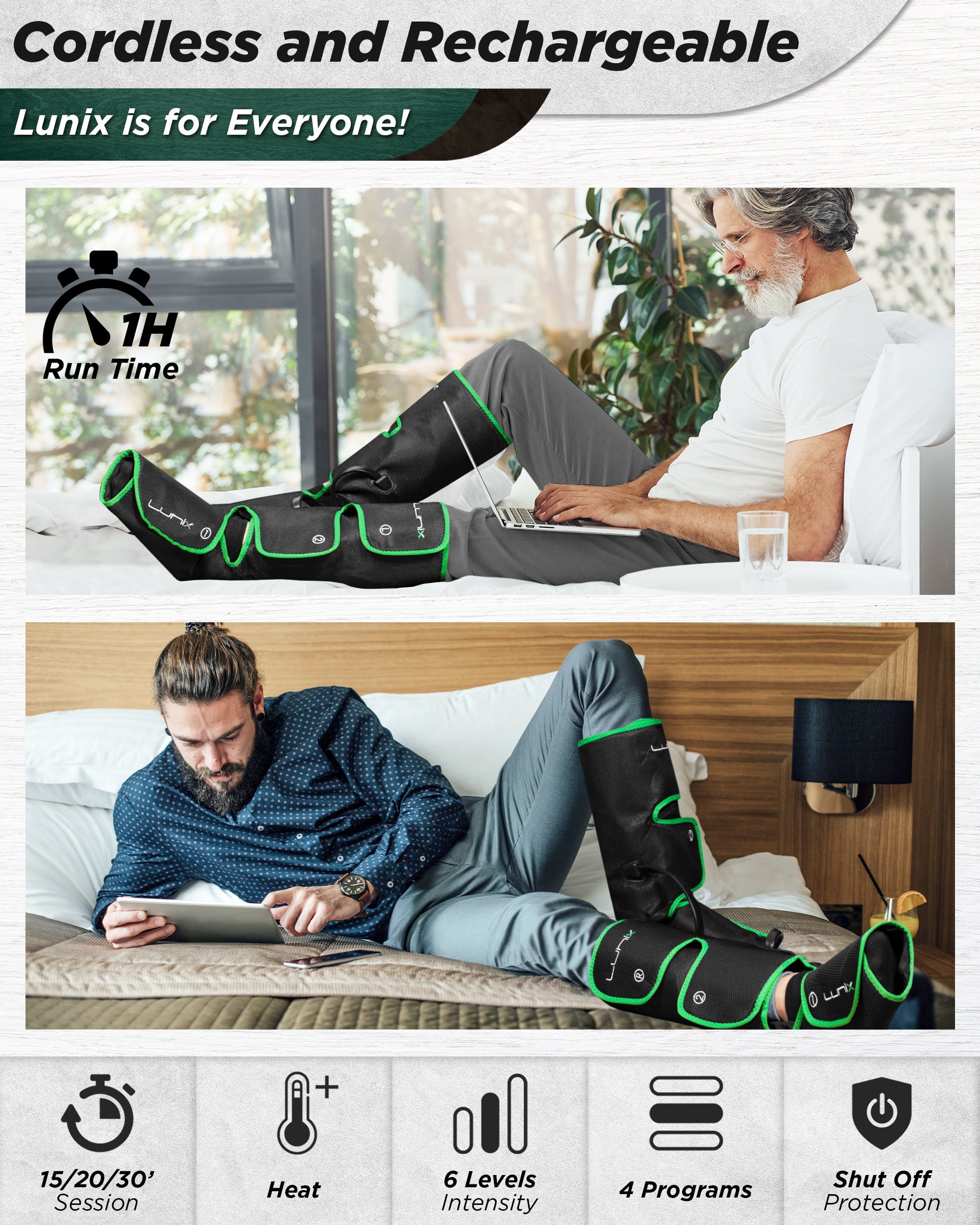 LX1 Foot and Calf Compression Massager, Forest Green, for heaviness fatigue, mild swelling