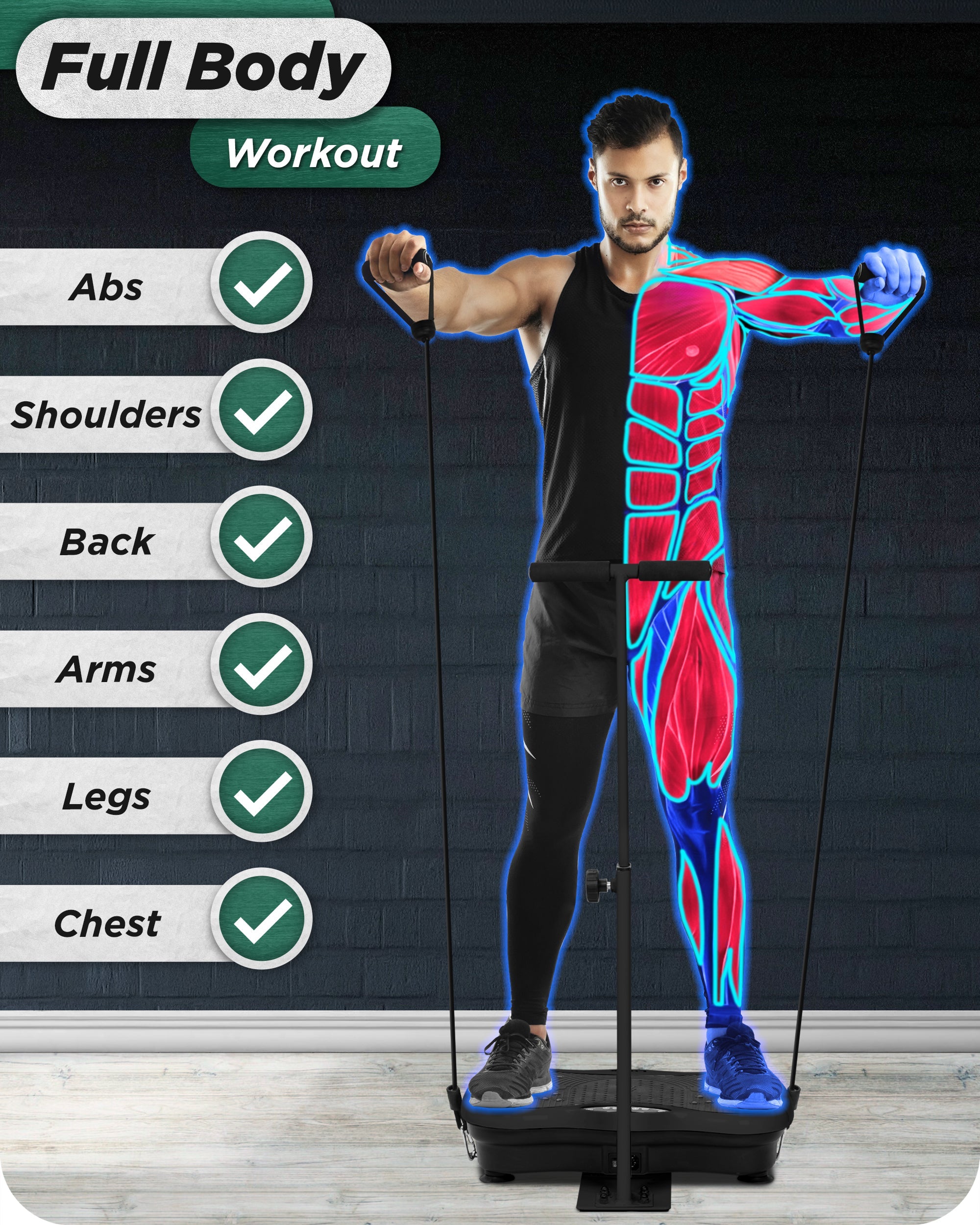 LX18 Vibration Plate, Charcoal Black, to activate muscles, improve strength, increase balance