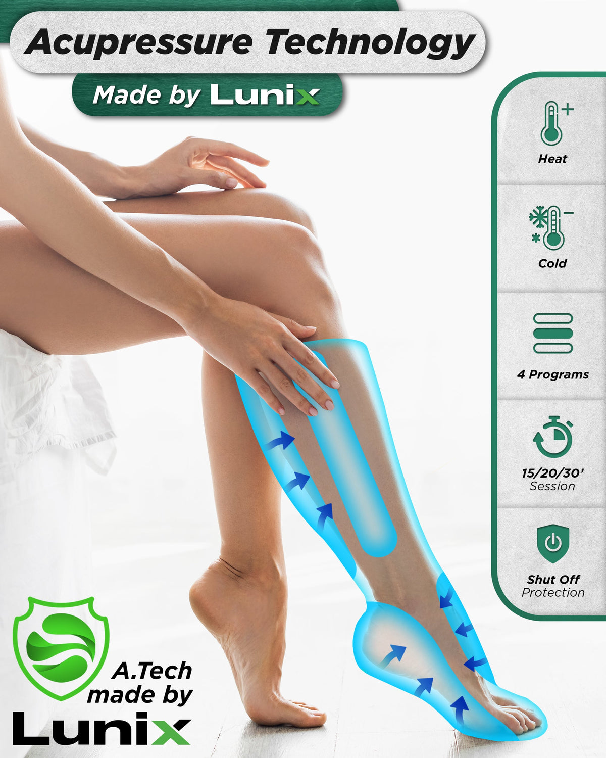 LX1 Foot and Calf Compression Massager, Charcoal Black, for heaviness, fatigue, mild swelling