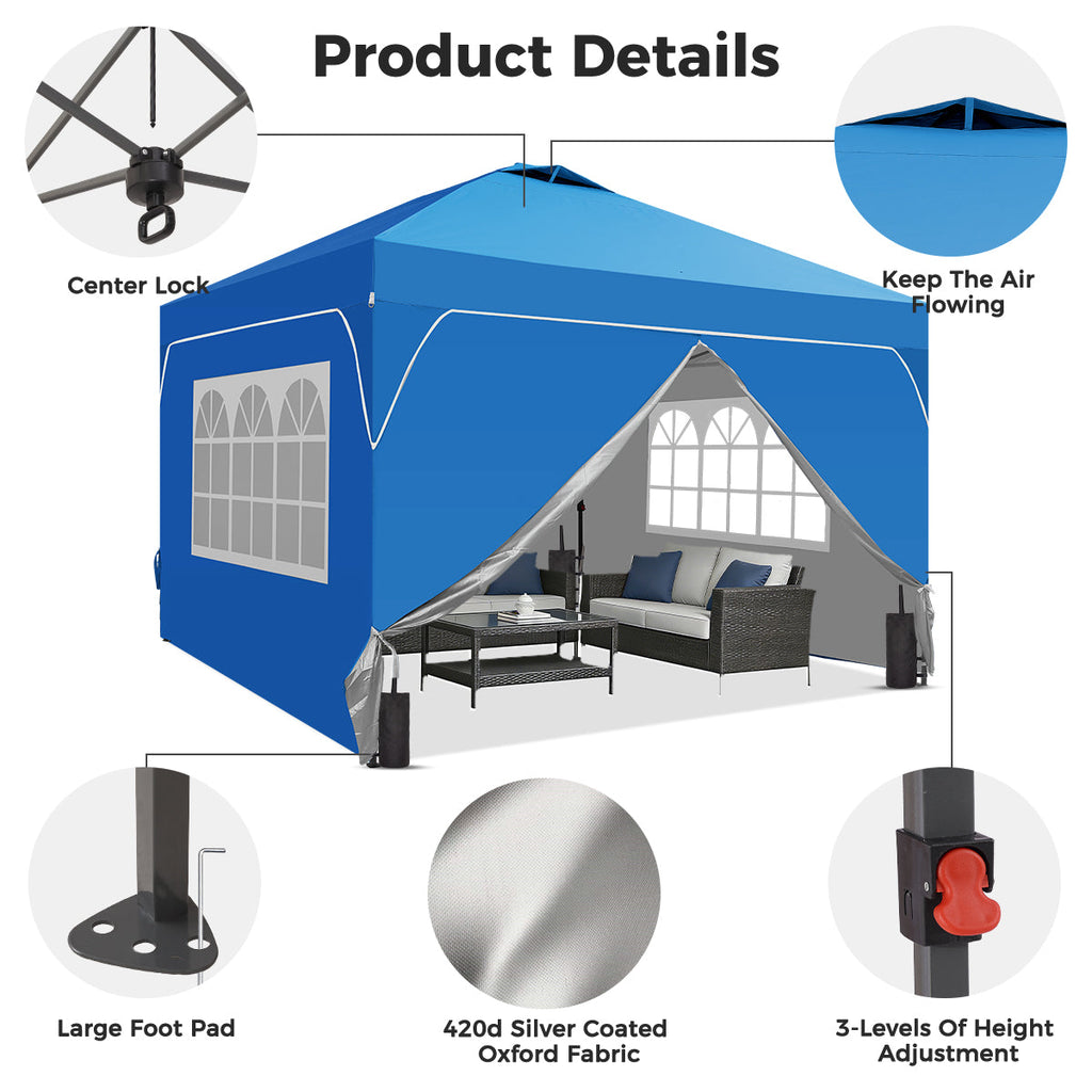 Ainfox 10ft x 10ft Pop Up Canopy Beach Tent with Four Removable Sidewalls for Events, Parties, Camping