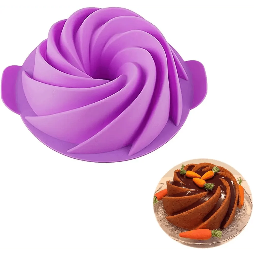 2 PCS New Luxury Large Spiral shape silicone Bundt Cake Pan 10- inch, Bread Bakeware Mold baking Tools Cyclone Shape Cake Mould  Baking Tool