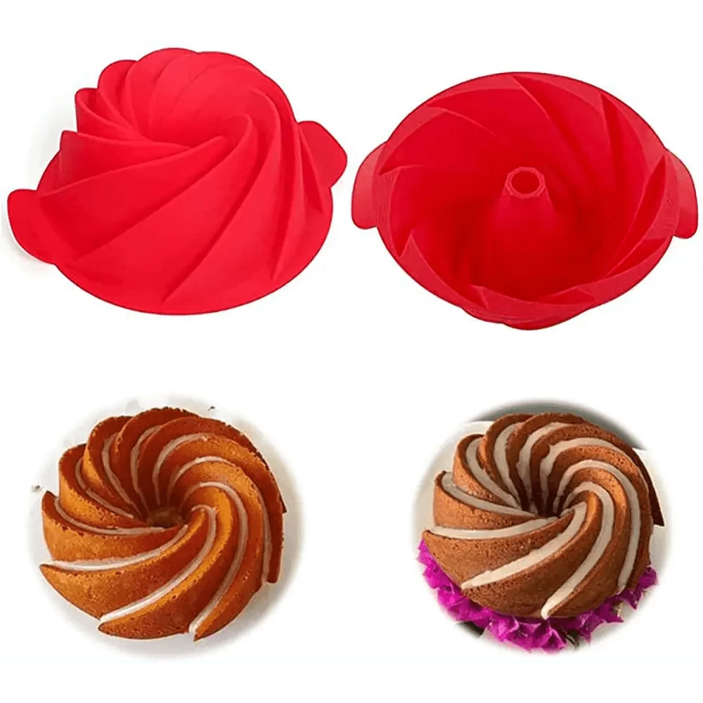 2 PCS New Luxury Large Spiral shape silicone Bundt Cake Pan 10- inch, Bread Bakeware Mold baking Tools Cyclone Shape Cake Mould  Baking Tool