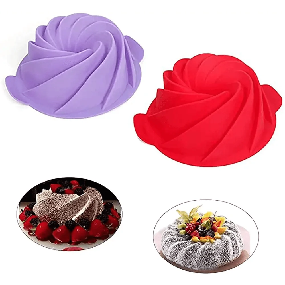 2 PCS New Luxury Large Spiral shape silicone Bundt Cake Pan 10- inch, Bread Bakeware Mold baking Tools Cyclone Shape Cake Mould  Baking Tool