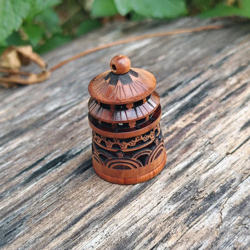 1.4-Inch Handcrafted Wooden Pagoda Incense Burner – Pocket Zen Desktop Talisman & Gift