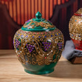 ‌Handcrafted Thai Teakwood Jar with Mosaic Colored Glass Lid – Boho Storage Canister
