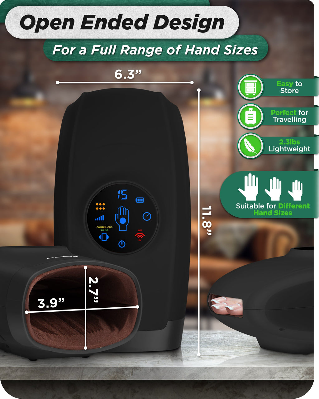 Lunix LX37 Hand Massager, Touchscreen Red Light Therapy for Hands, Charcoal Black