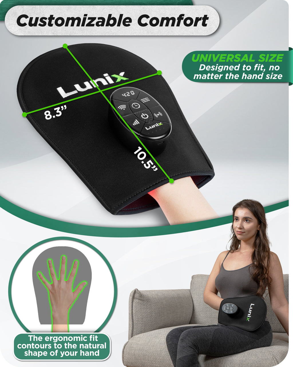LX23 Red Light Therapy for Hand, Charcoal Black, to ease joint discomfort and stiffness