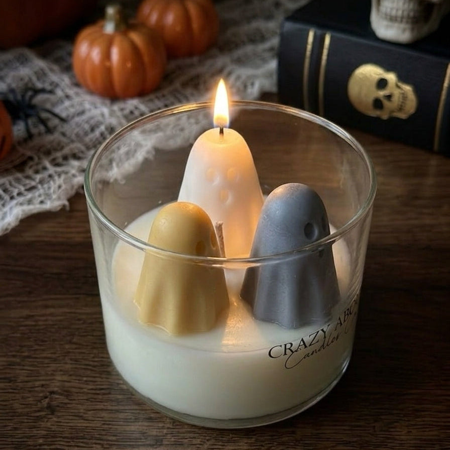 Ghost Trio Halloween Candle | Handmade Soy Wax Candle in Glass Tumbler