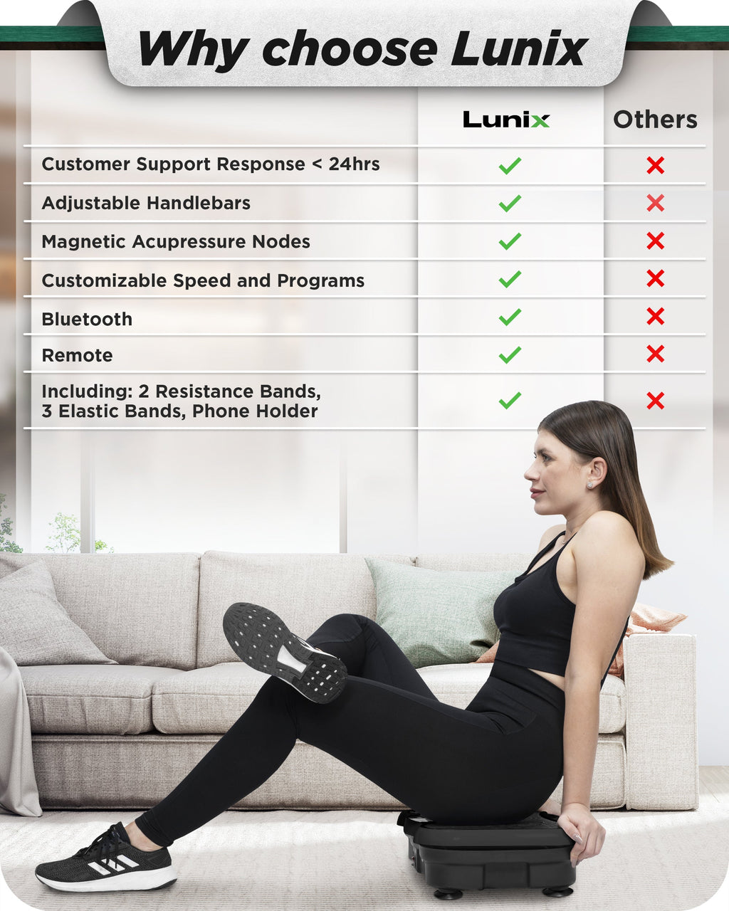 LX18 Vibration Plate, Charcoal Black, to activate muscles, improve strength, increase balance