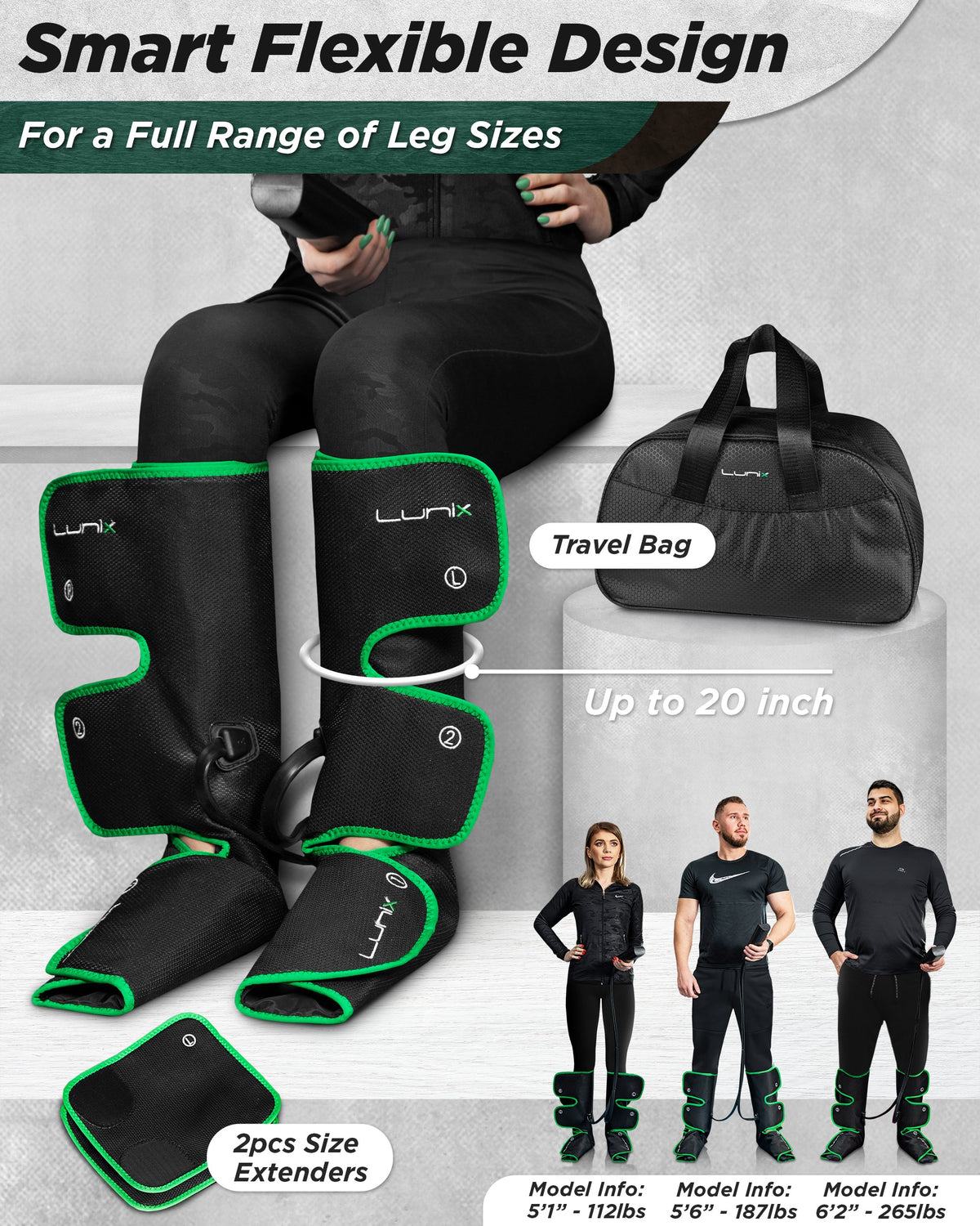 LX1 Foot and Calf Compression Massager, Forest Green, for heaviness fatigue, mild swelling
