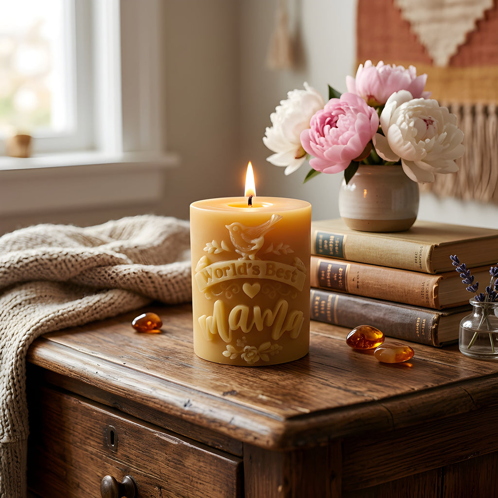 Worlds Best Mama Beeswax Candle
