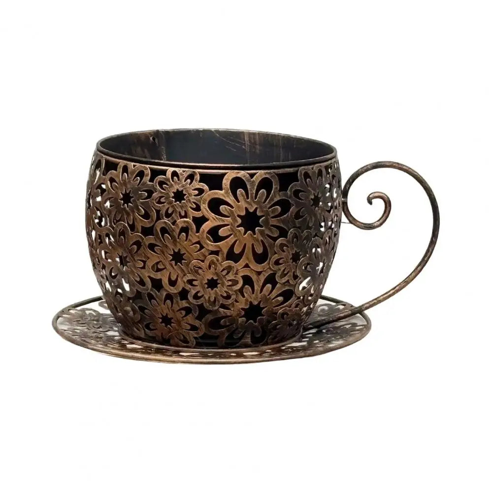 Teacup-Shaped Floral Cutout Planter – Decorative Indoor & Outdoor Accent