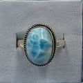 Sterling Silver Larimar Oval Ring - Size 8 - Deepest Calm