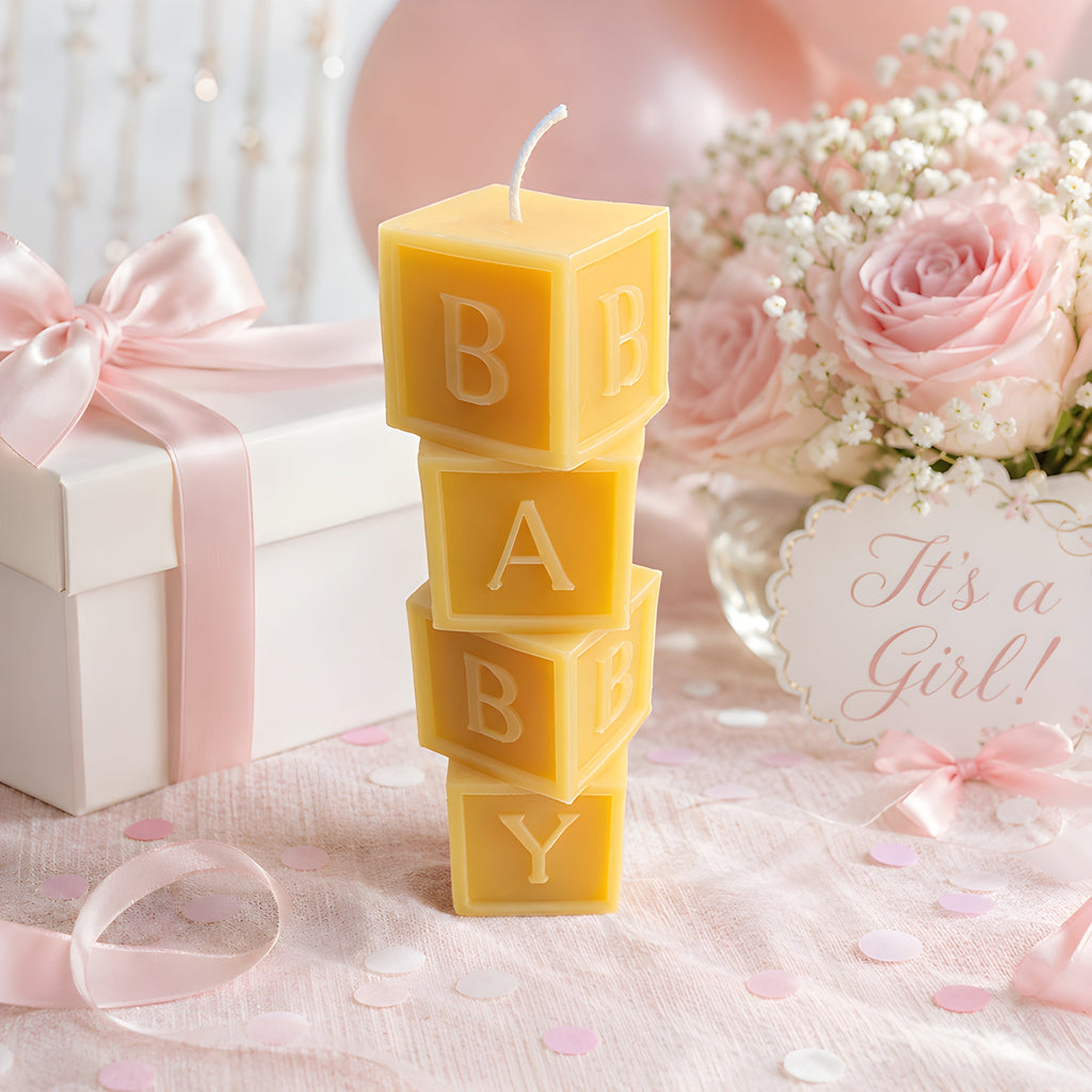 Large Baby Beeswax Pillar Block Candle