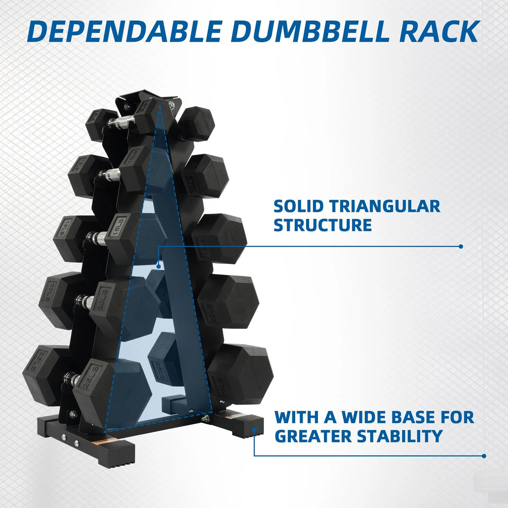 150LB Coated Hex Dumbbell Weight Set and A-Frame Storage Rack, 5-25 Lbs Pairs