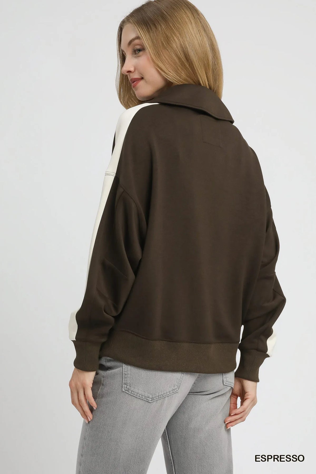 Umgee Color Block Polo Sweatshirt
