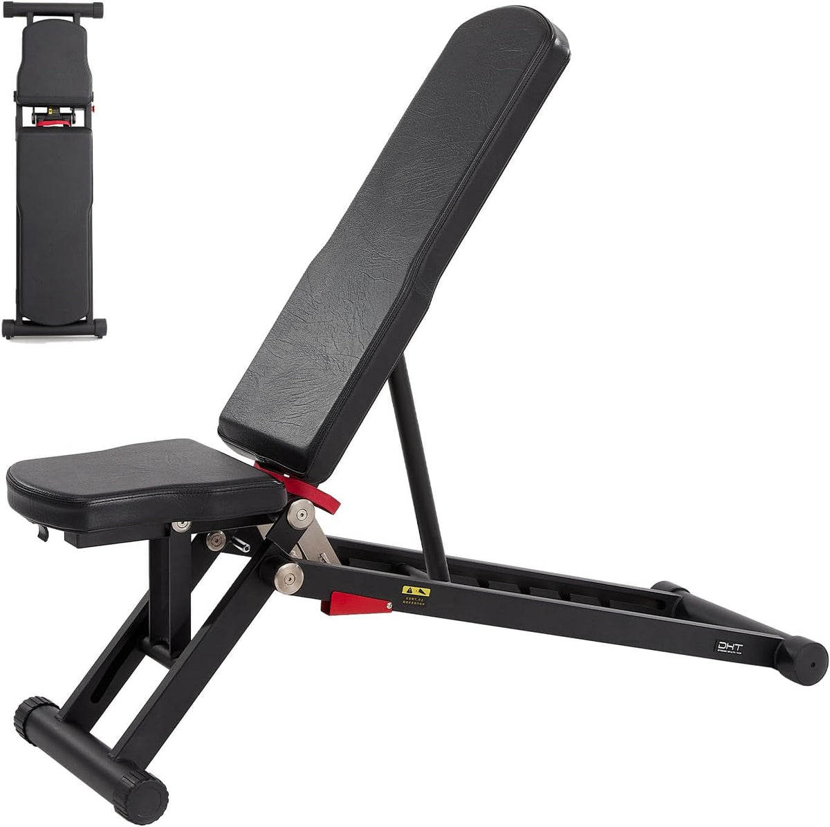 DHT Weight Bench, Adjustable Weight Benches for Home Gym, Workout Bench with Fast Folding, Incline Decline Bench Press for Full Body, Black