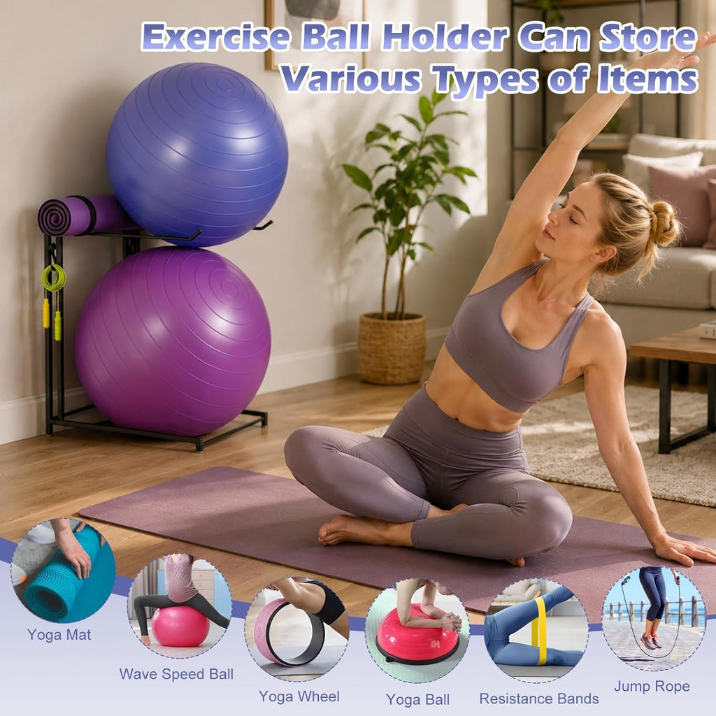Exercise Ball Storage Rack with Hooks – Home Gym Organizer