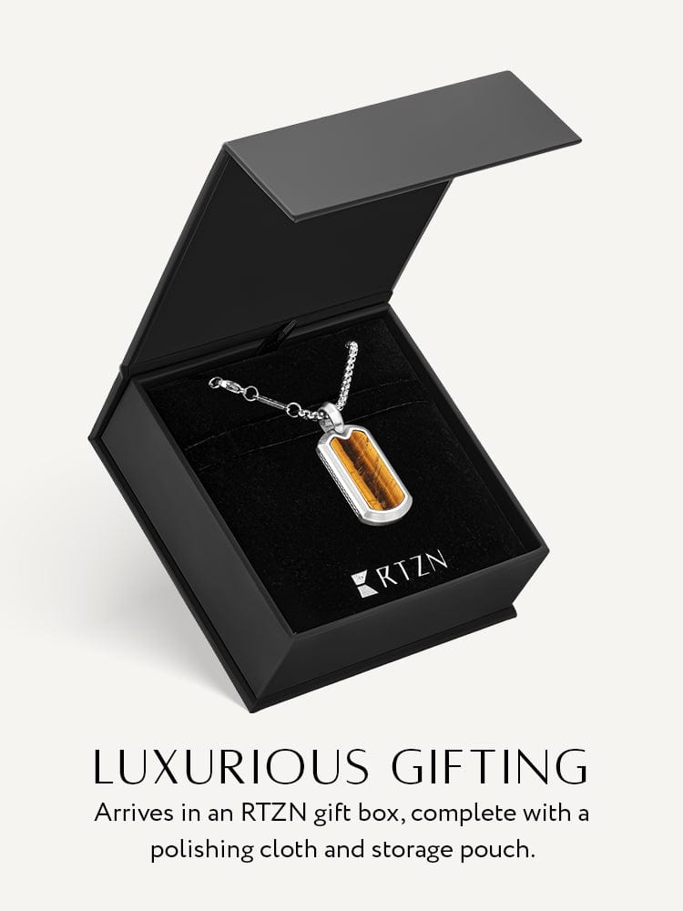 Tiger Eye Dog Tag Pendant Necklace
