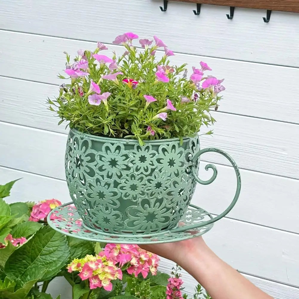 Teacup-Shaped Floral Cutout Planter – Decorative Indoor & Outdoor Accent