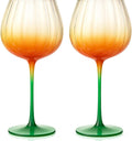 Khen Pumpkin Wine Glasses Fall Inspired Lightweight - Set of 2 Orange & Green