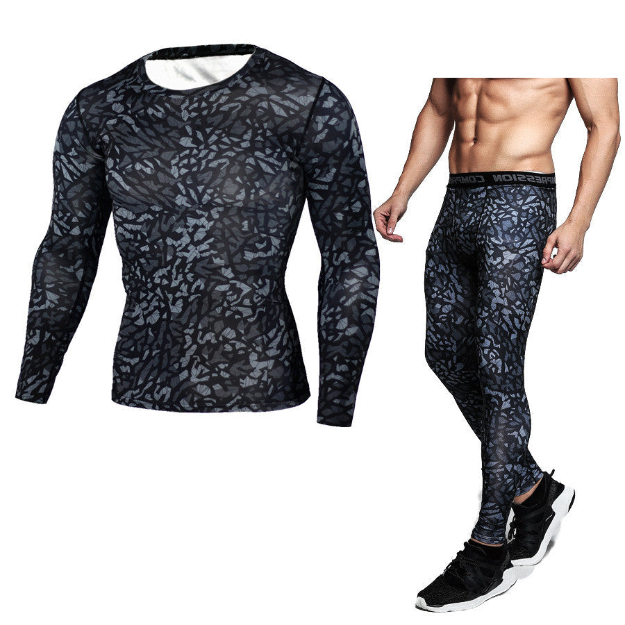 Camouflage Compression Base Layer Set - Sports Compression Set Long Sleeve T-Shirt Tights Exercise Clothes Workout Bodysuit Fitness Suits For Men