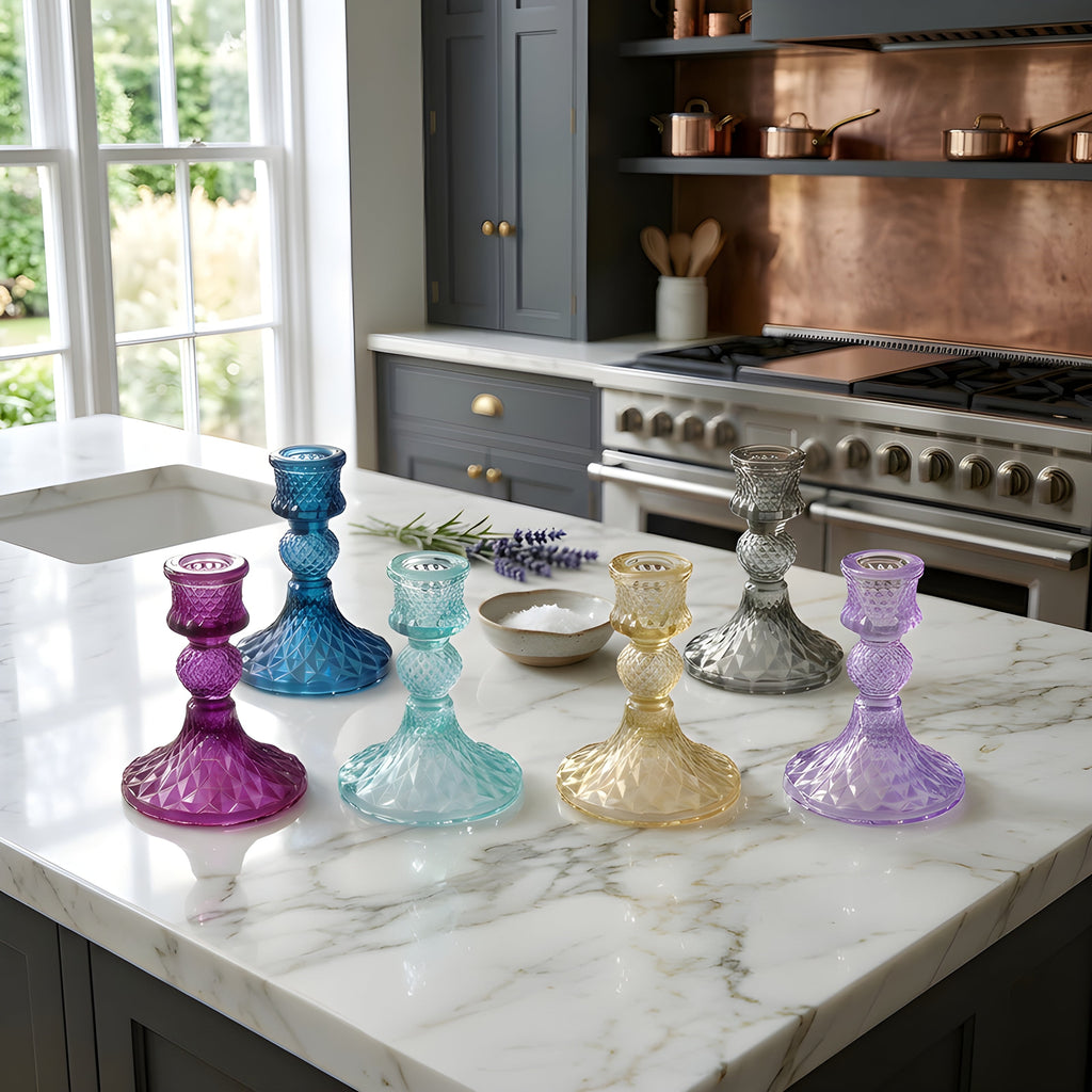 Colored Glass Taper Holder | Aquamarine